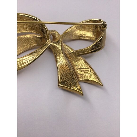 Vintage Avon Gold Tone Rhinestone Brooch Pin Ribbon Bow Designer Jewelry - Picture 5 of 9